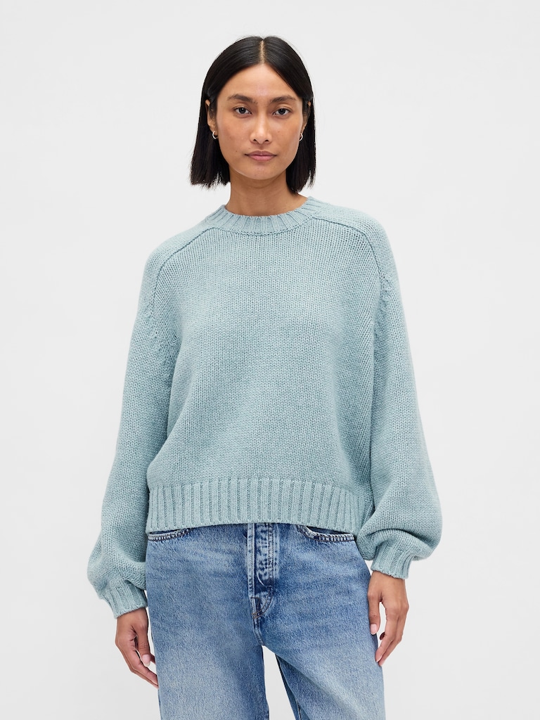 Relaxed Saddle-Sleeve Crewneck Sweater
