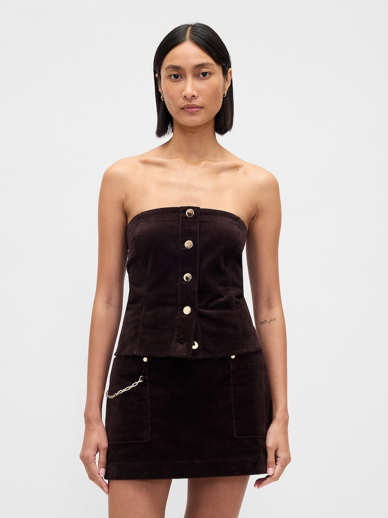 Corduroy Strapless Crop Vest