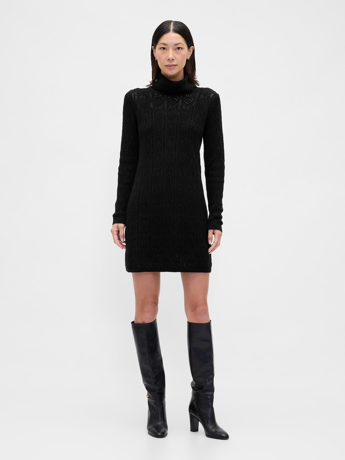 CashSoft Pointelle Turtleneck Sweater Dress