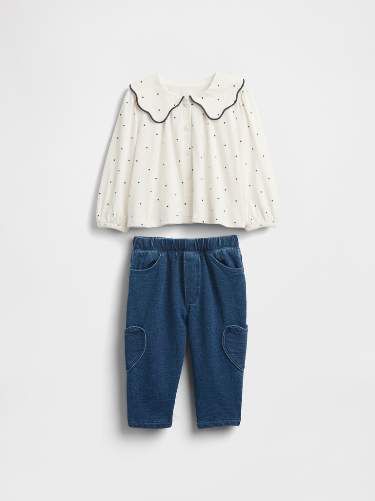 Baby Collared Top & Pull-On Pants Outfit Set