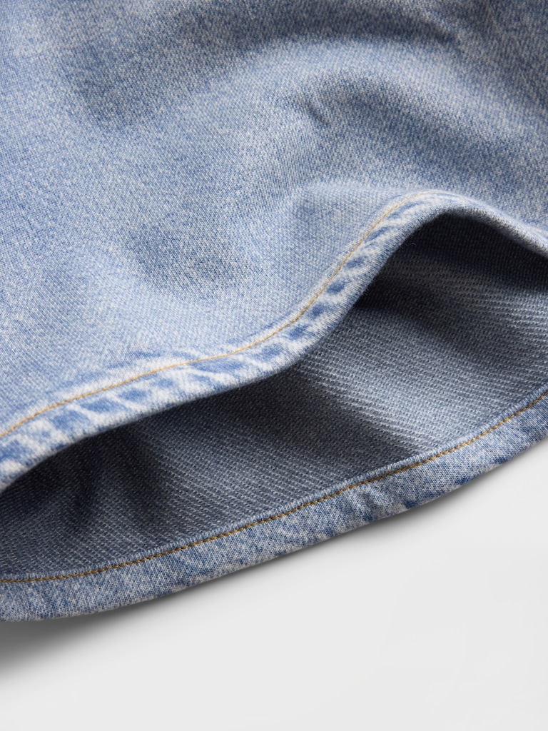 Mid Rise Printed Knit Denim Shorts