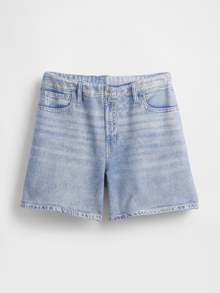 Mid Rise Printed Knit Denim Shorts
