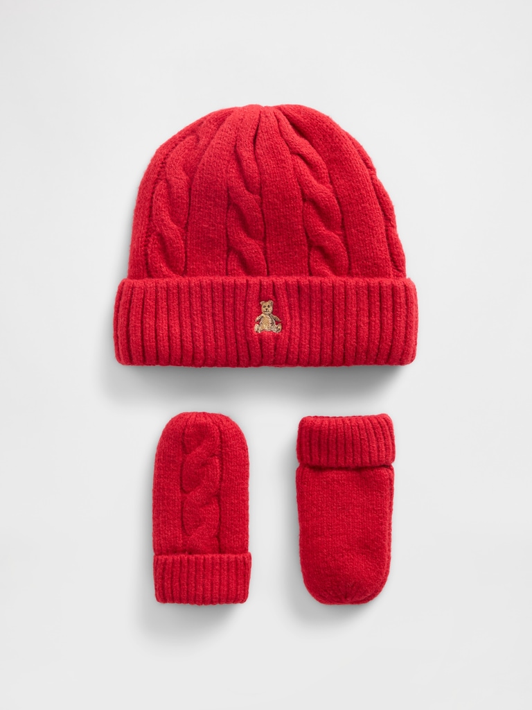 Baby & Toddler CashSoft Cable-Knit Beanie & Mittens Set