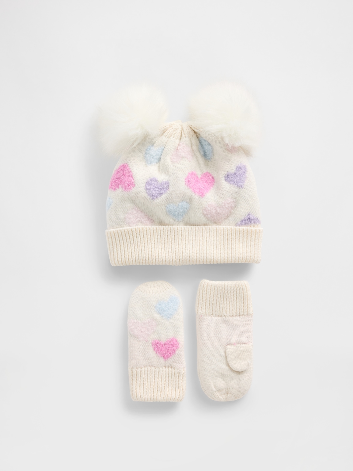 Baby & Toddler Heart Pom Beanie & Mittens Set