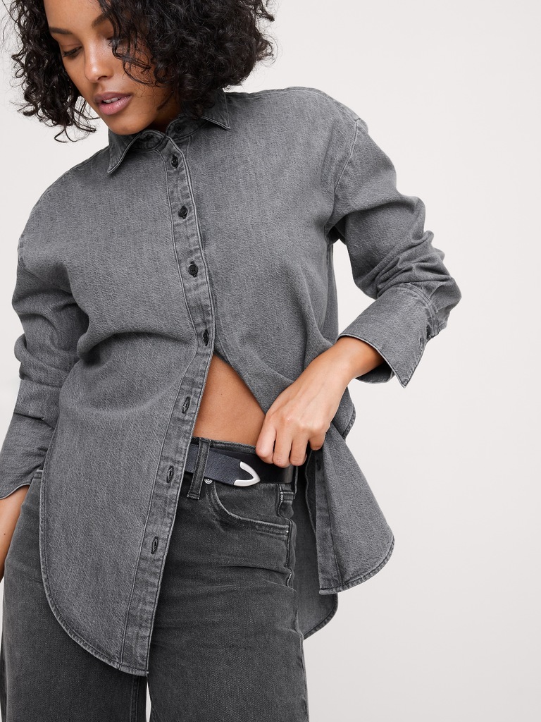 Denim Curve-Hem Shirt