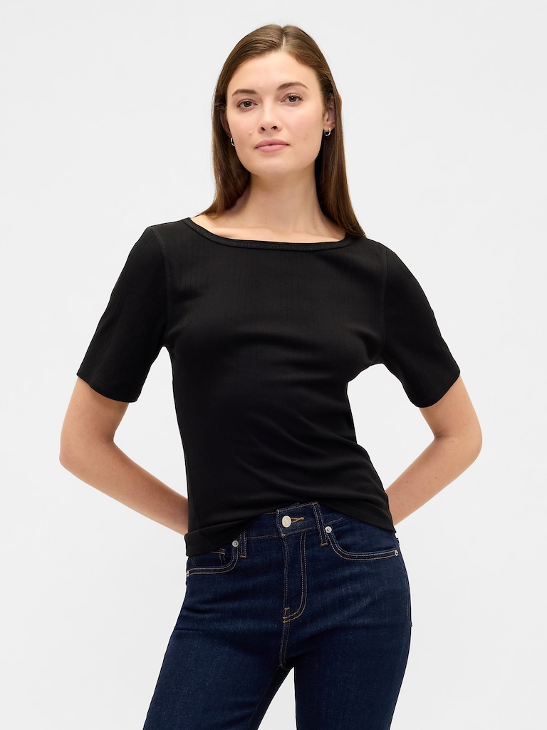 Modern Ribbed Boatneck T-Shirt