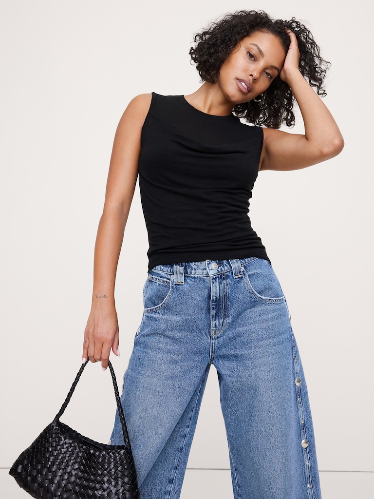 Sheer Lyocell-Wool Drape Top