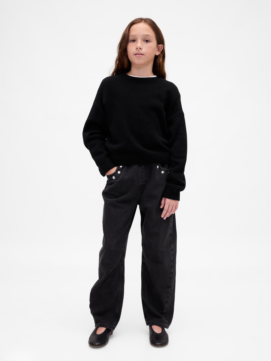 Kids High Rise Studded Easy Barrel Jeans