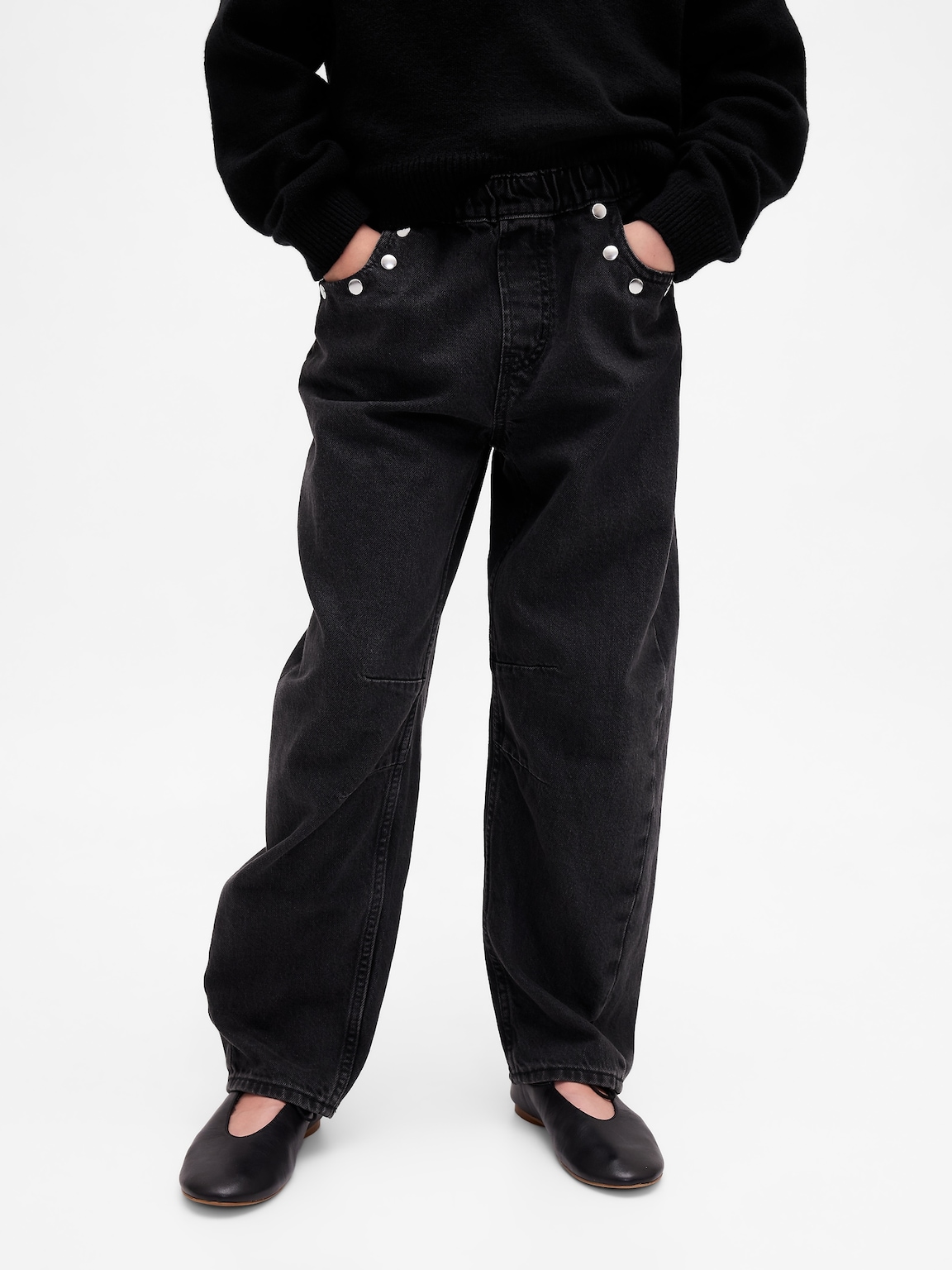 Kids High Rise Studded Easy Barrel Jeans