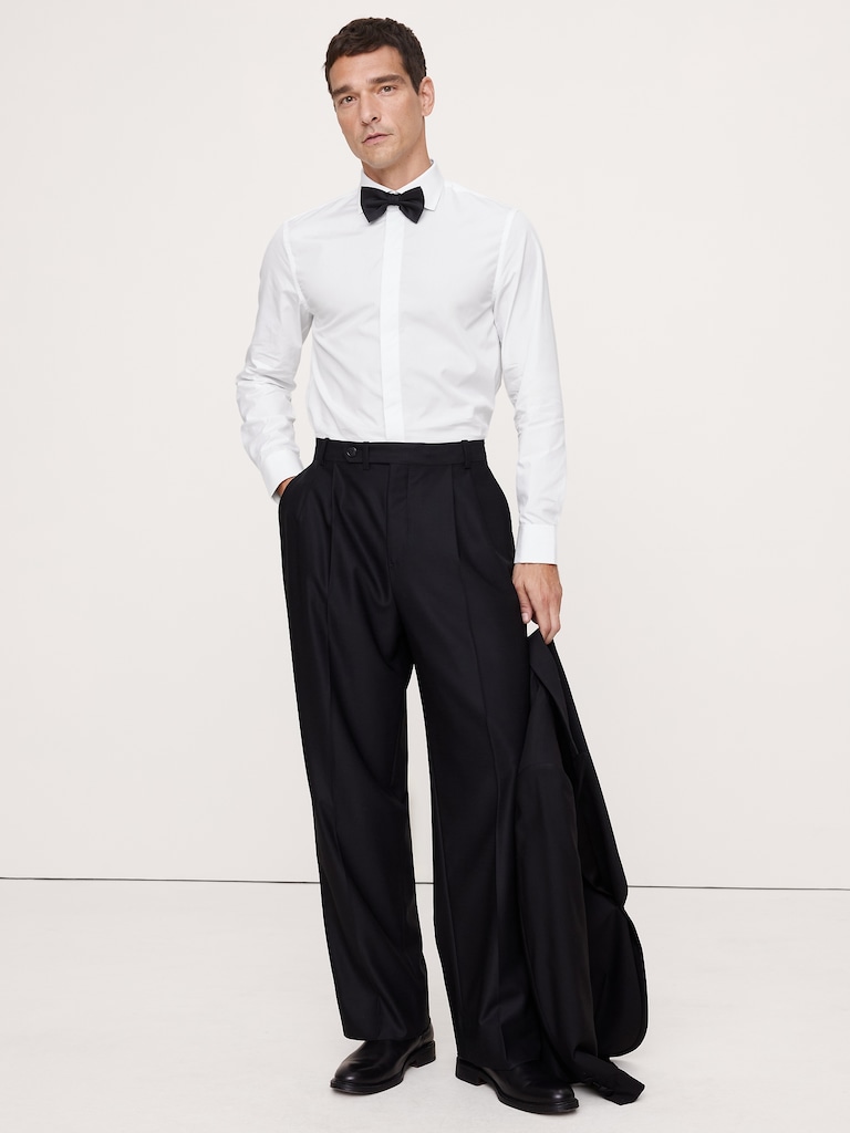 Slim-Fit Cotton Poplin Tuxedo Shirt with Cutaway Collar