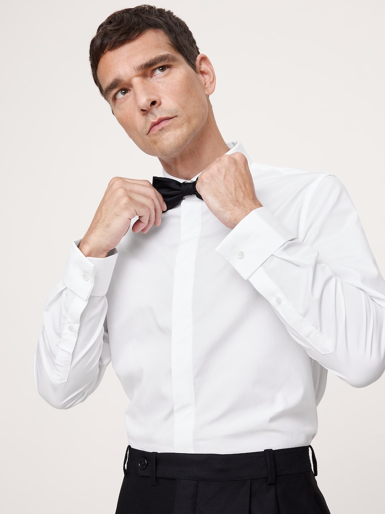 Slim-Fit Cotton Poplin Tuxedo Shirt with Cutaway Collar