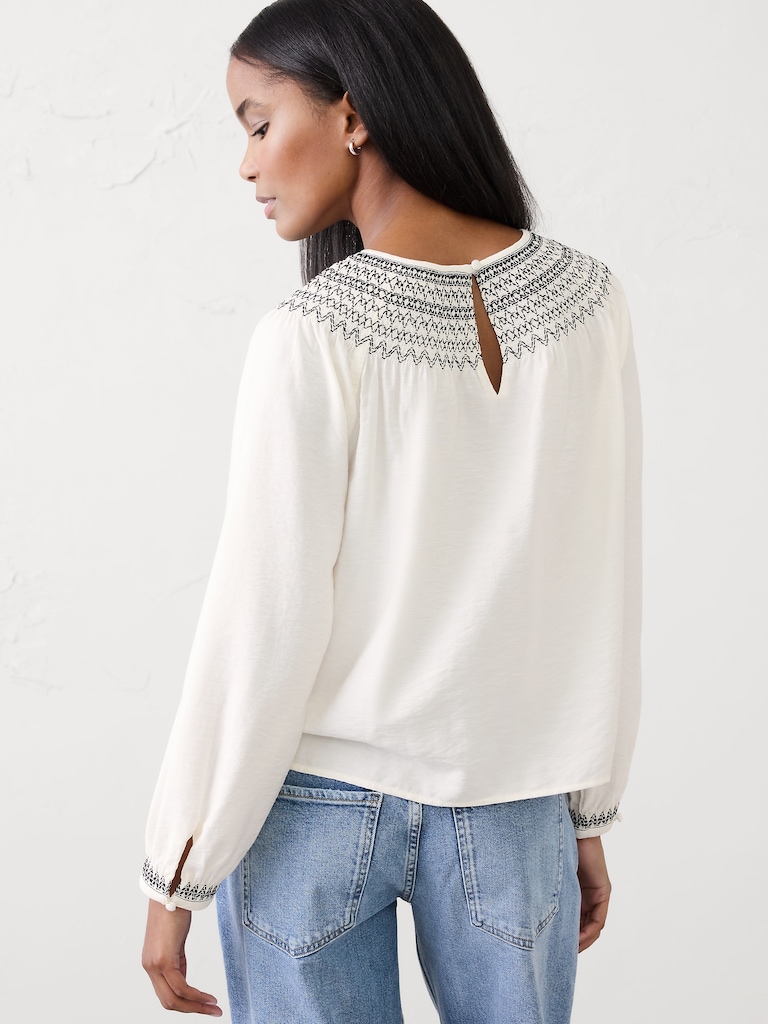 Embroidered-Neck Top