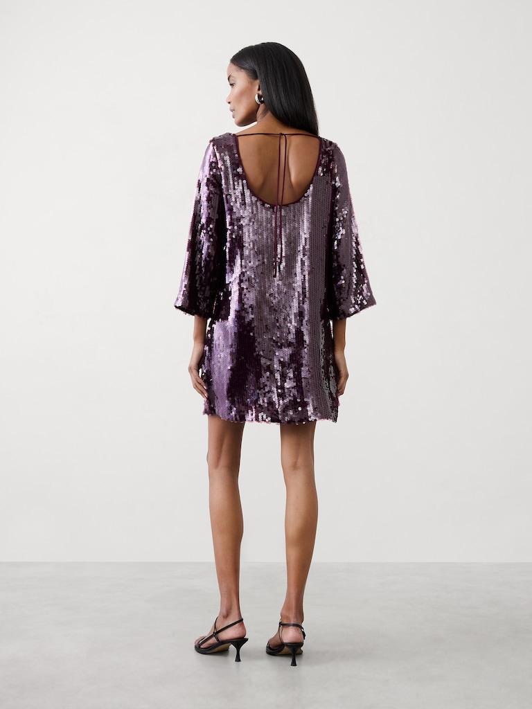 Sequin Open-Back Mini Fit-and-Flare Dress