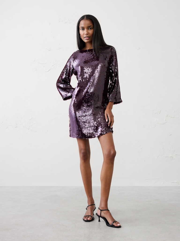 Sequin Open-Back Mini Fit-and-Flare Dress