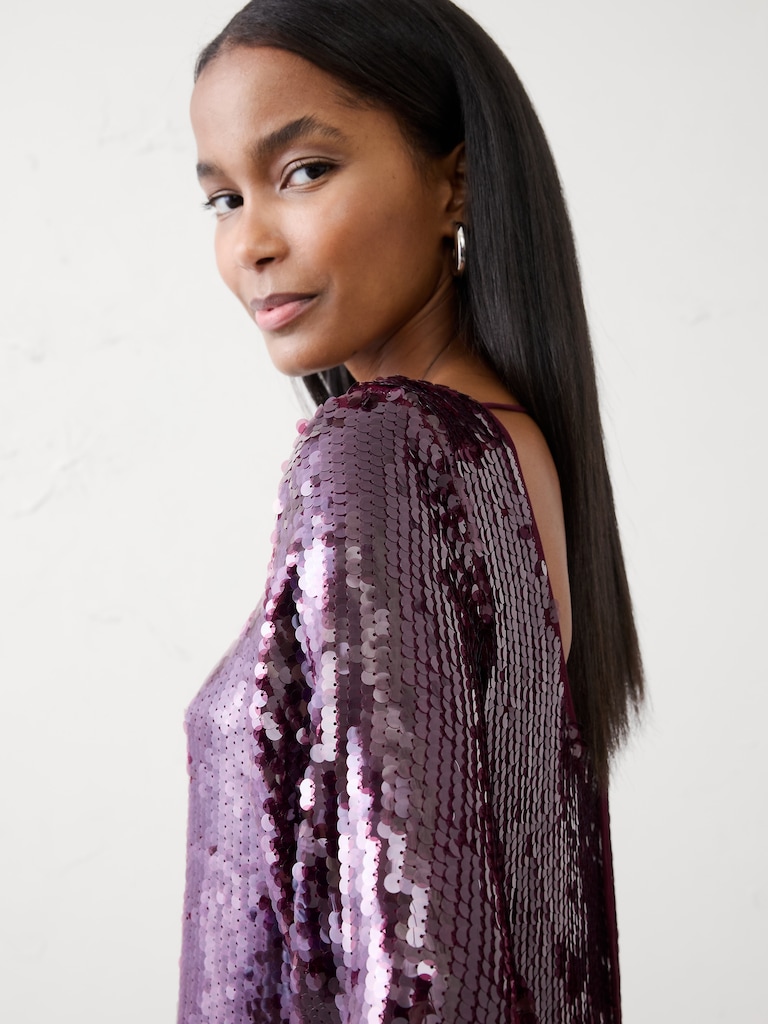 Sequin Open-Back Mini Fit-and-Flare Dress