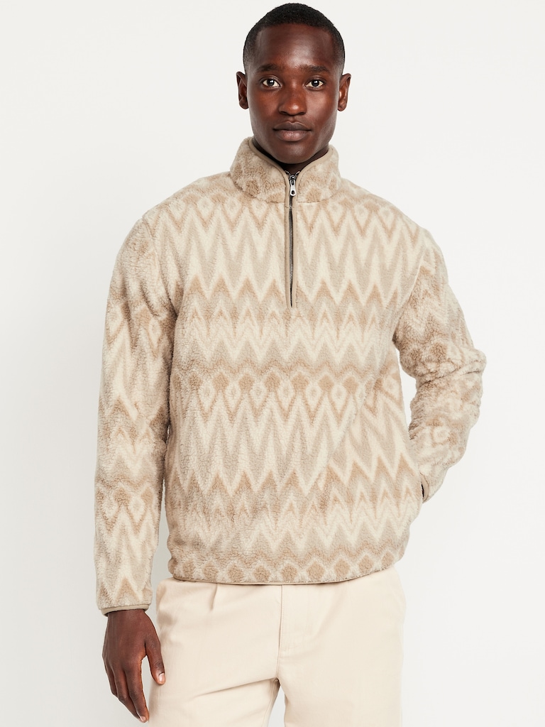 Printed Sherpa Quarter-Zip Pullover