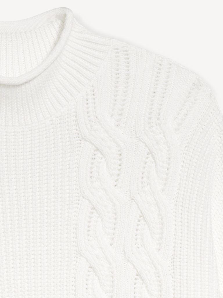 Seaside Cotton Roll-Neck Cable-Knit Sweater