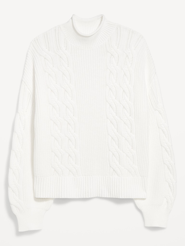 Seaside Cotton Roll-Neck Cable-Knit Sweater