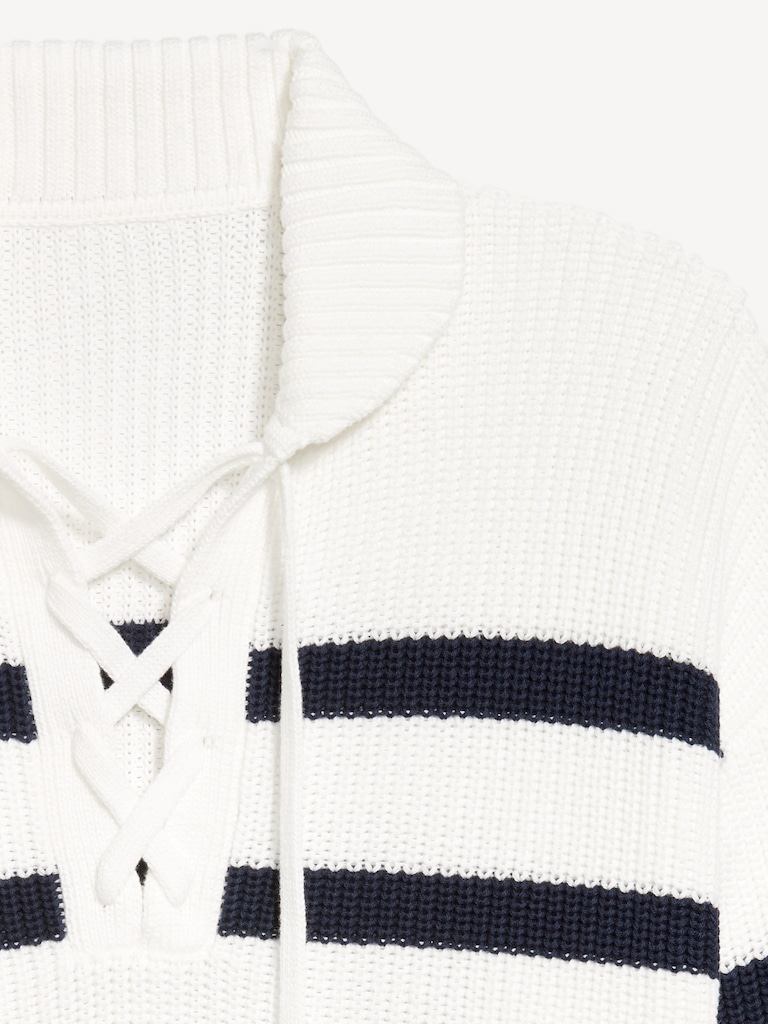 Seaside Cotton Lace-Up Collar Sweater