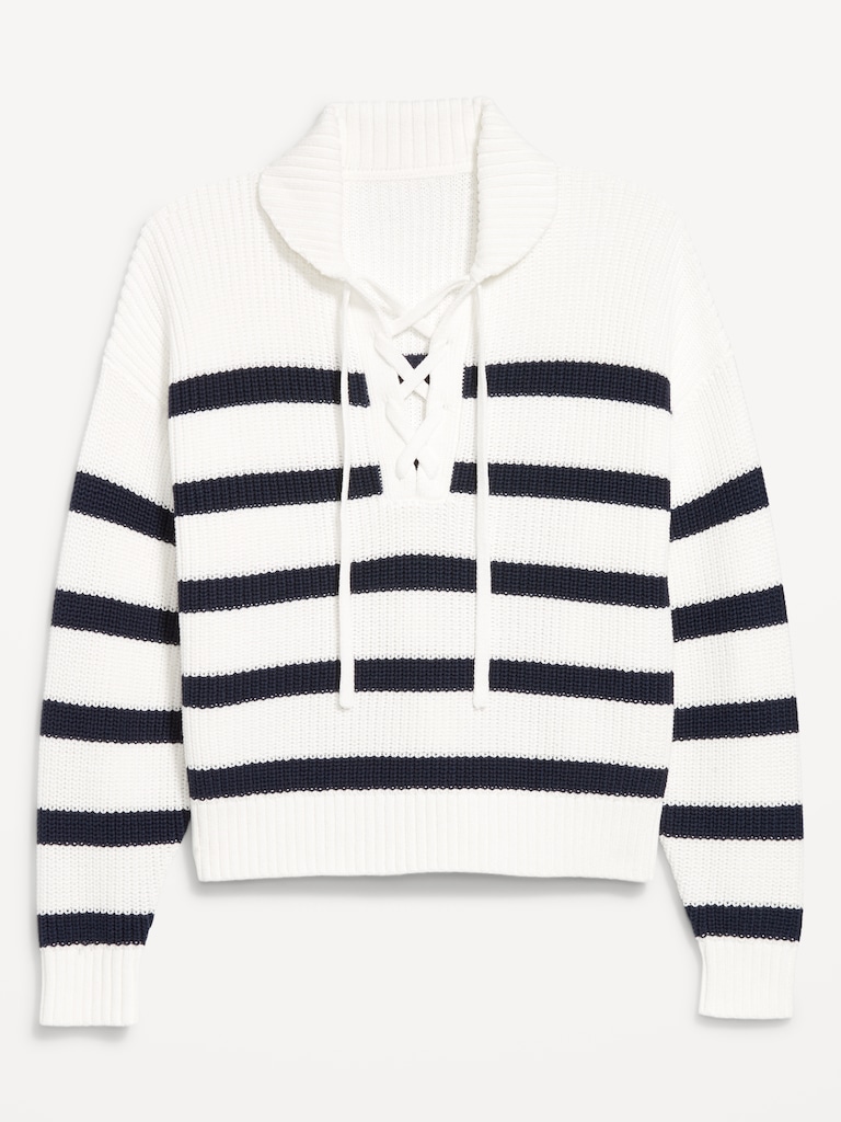 Seaside Cotton Lace-Up Collar Sweater