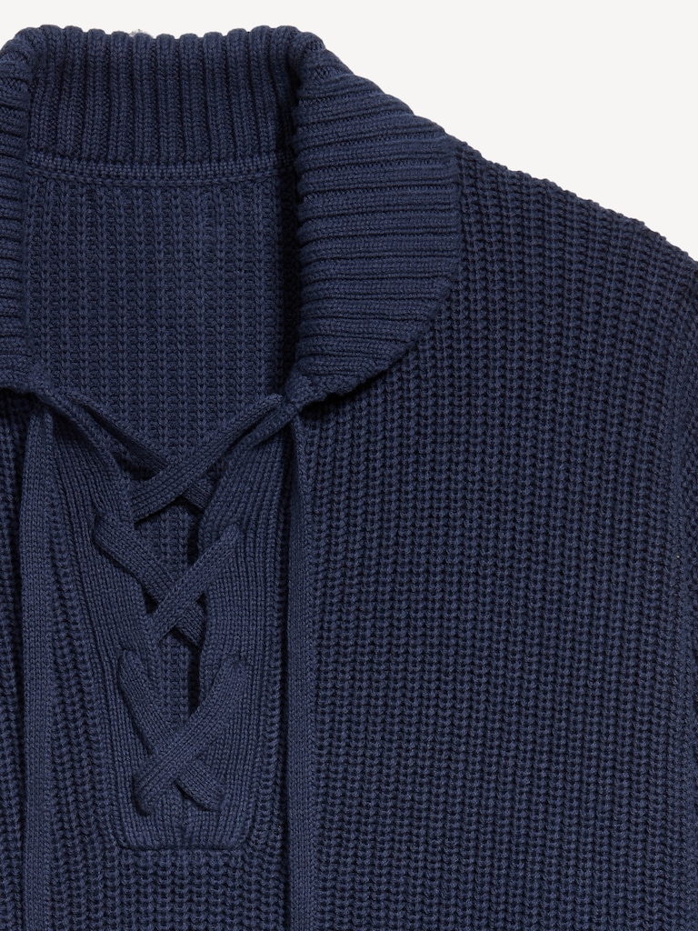 Seaside Cotton Lace-Up Collar Sweater