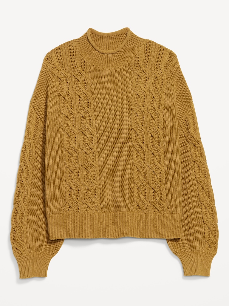 Seaside Cotton Roll-Neck Cable-Knit Sweater