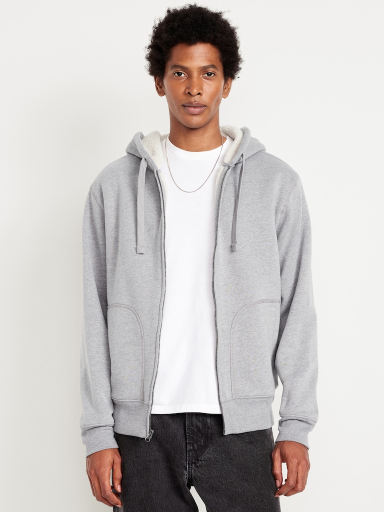 Sherpa-Lined Fleece Zip Hoodie