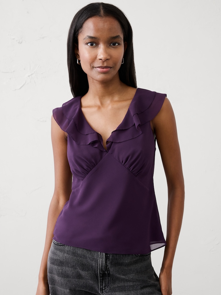 Ruffle V-Neck Chiffon Top