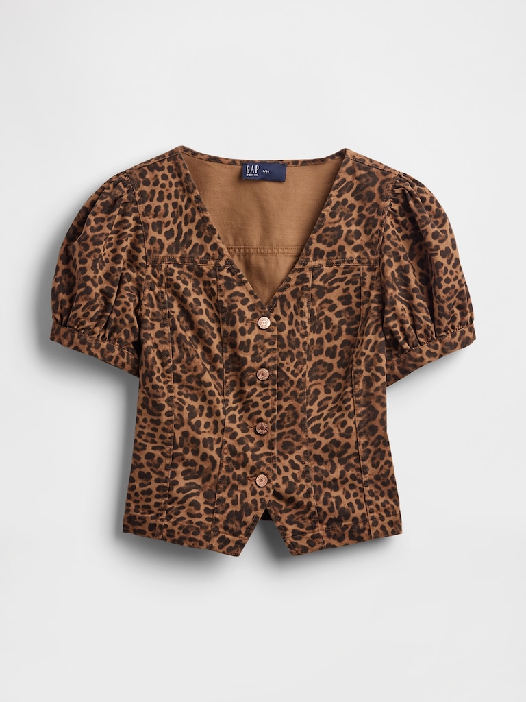 Puff-Sleeve Seamed Top