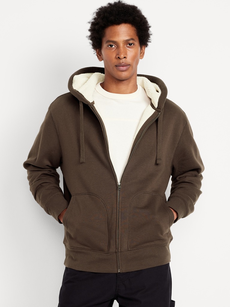 Sherpa-Lined Fleece Zip Hoodie
