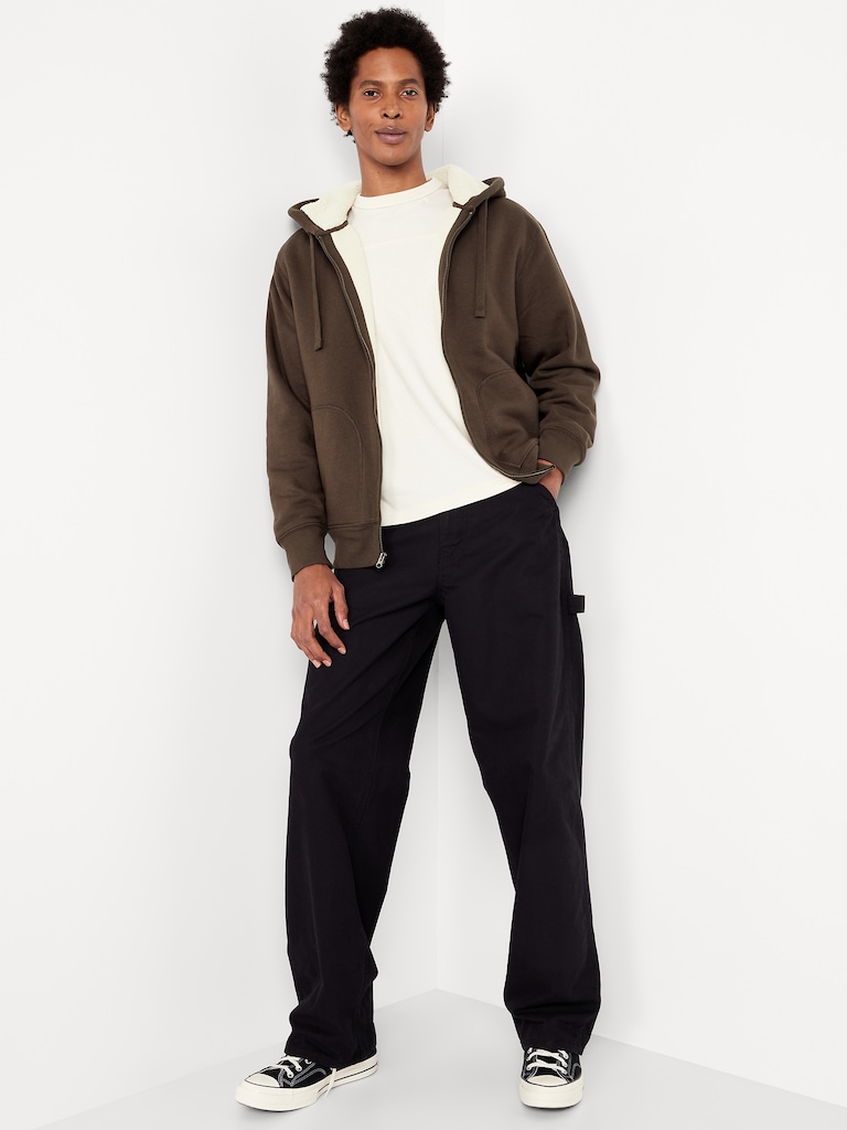 Sherpa-Lined Fleece Zip Hoodie
