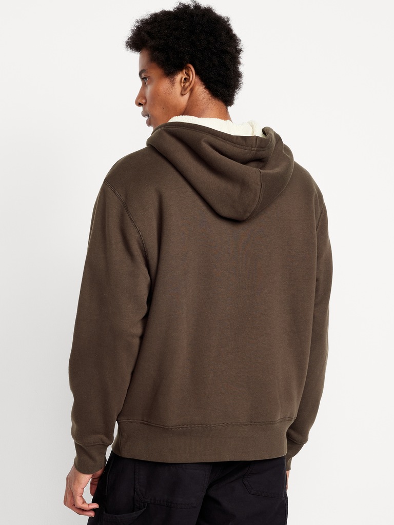 Sherpa-Lined Fleece Zip Hoodie