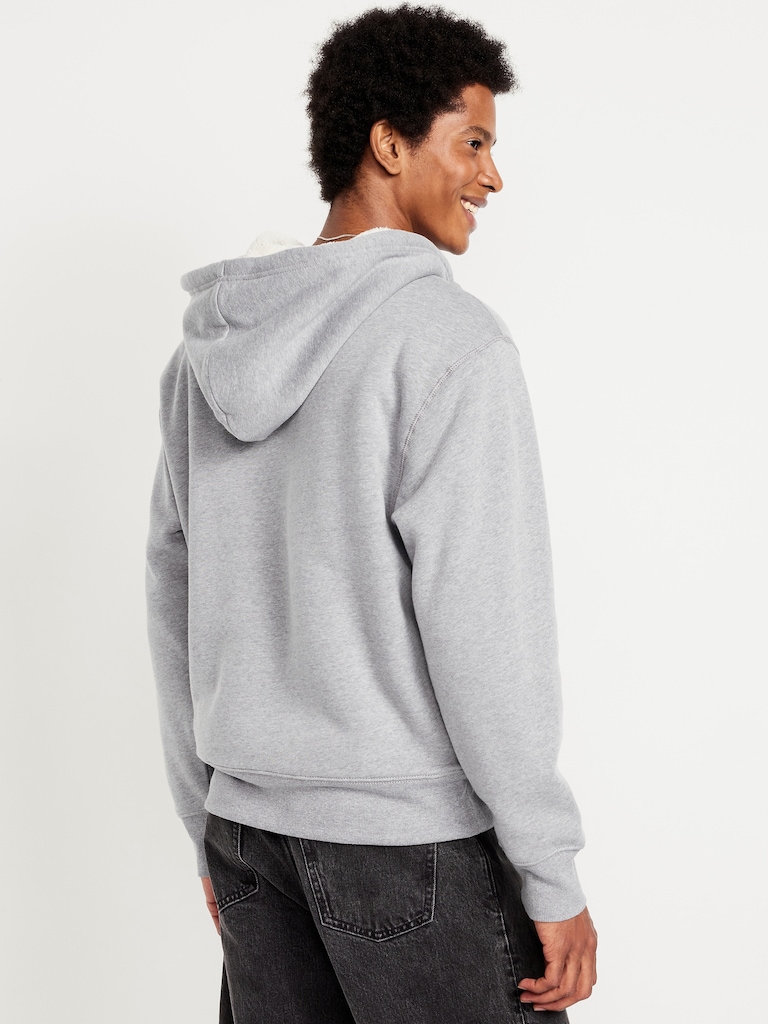 Sherpa-Lined Fleece Zip Hoodie