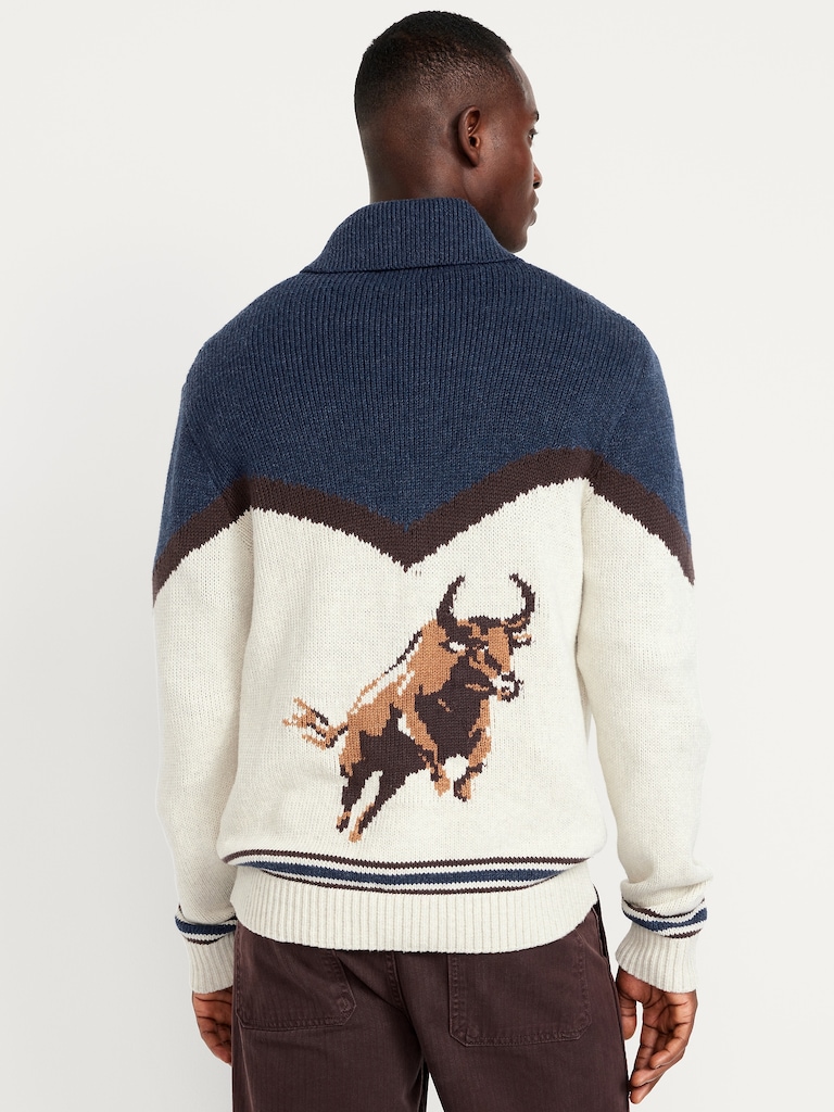 Graphic Zip Cardigan Sweater