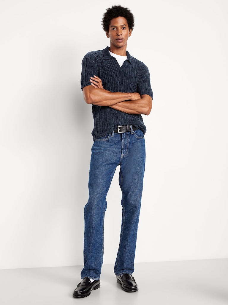 Short-Sleeve Chenille Polo Sweater