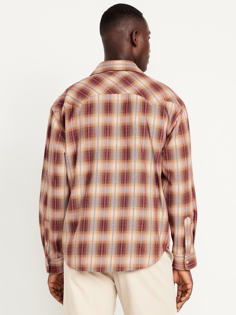 Textured Plaid Western Pocket Shirt