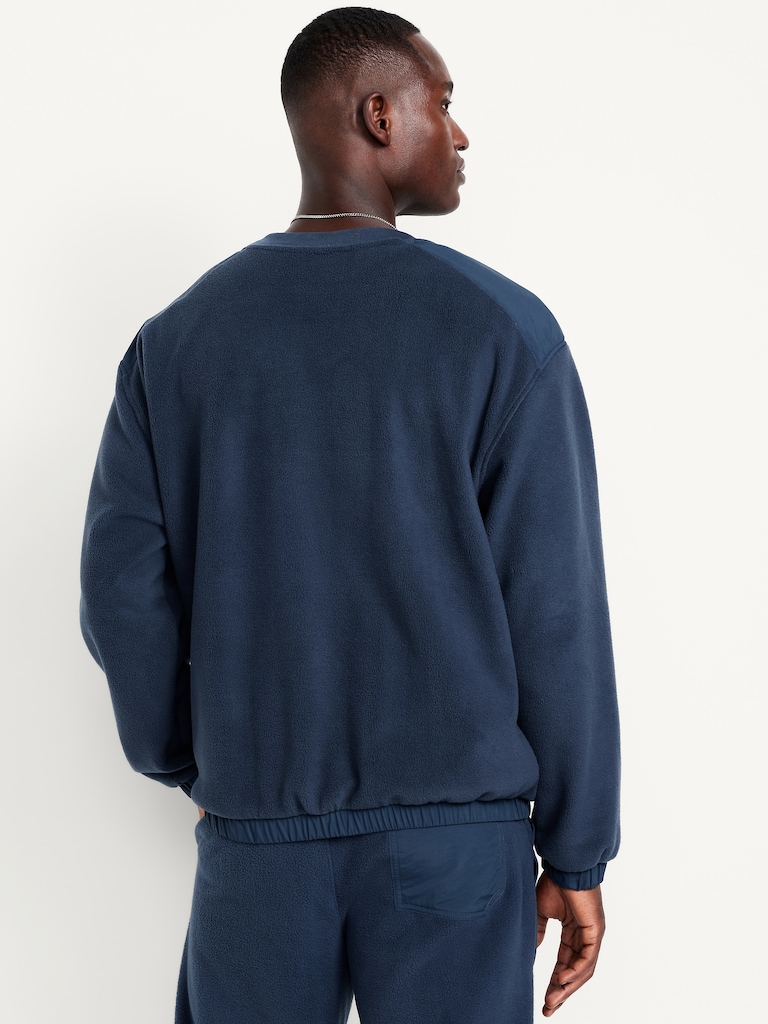Oversized Microfleece Utility Pocket Crew-Neck