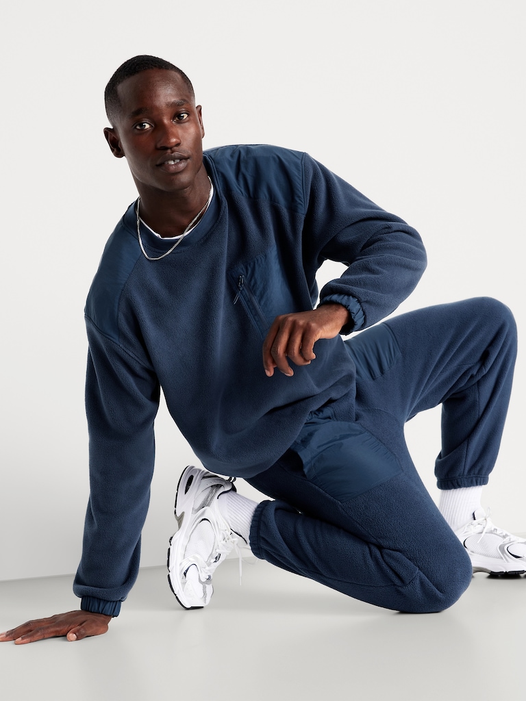 Oversized Microfleece Utility Pocket Crew-Neck