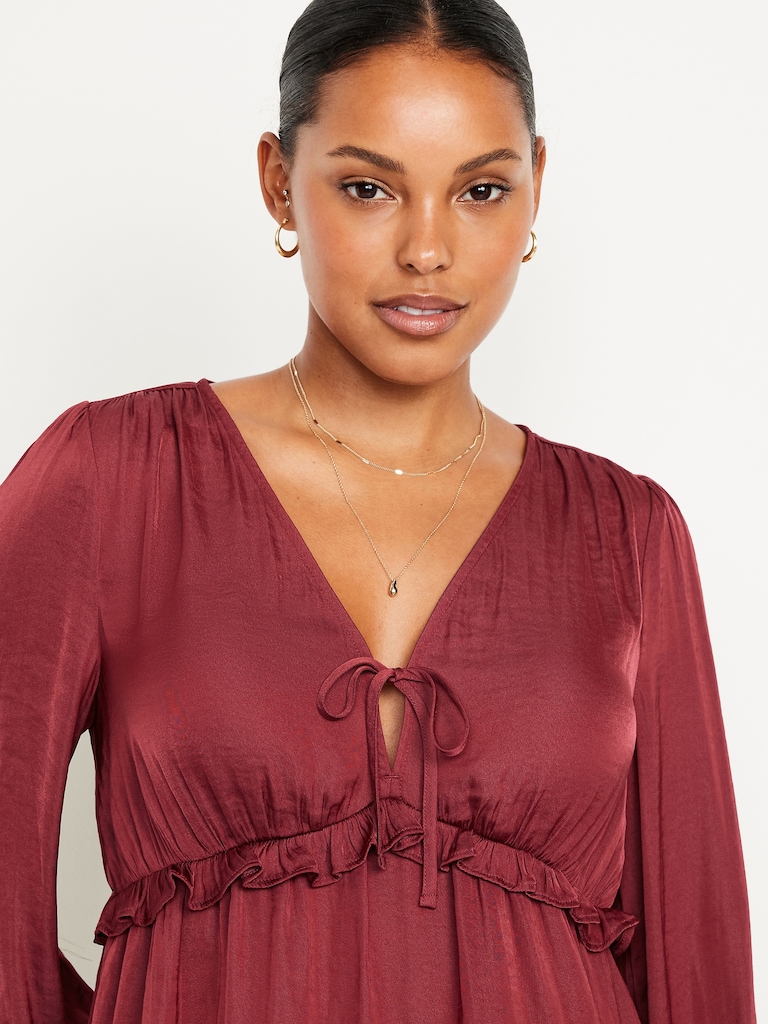 Satin Ruffle Tie-Front Top