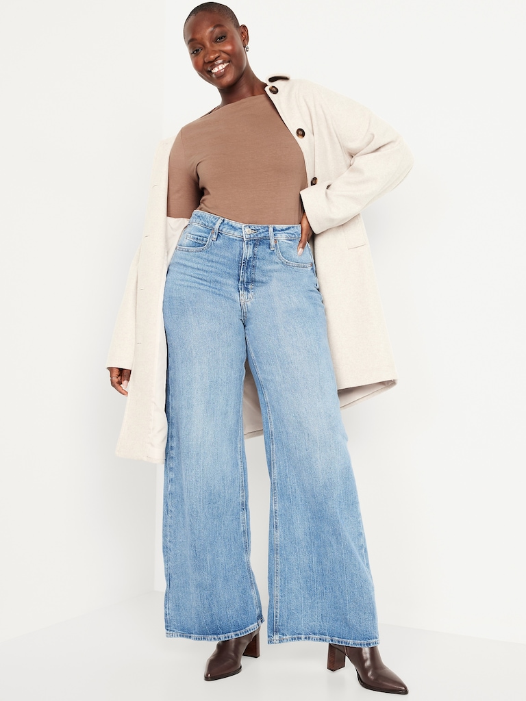 Long-Sleeve Slit-Neck Ruched Top