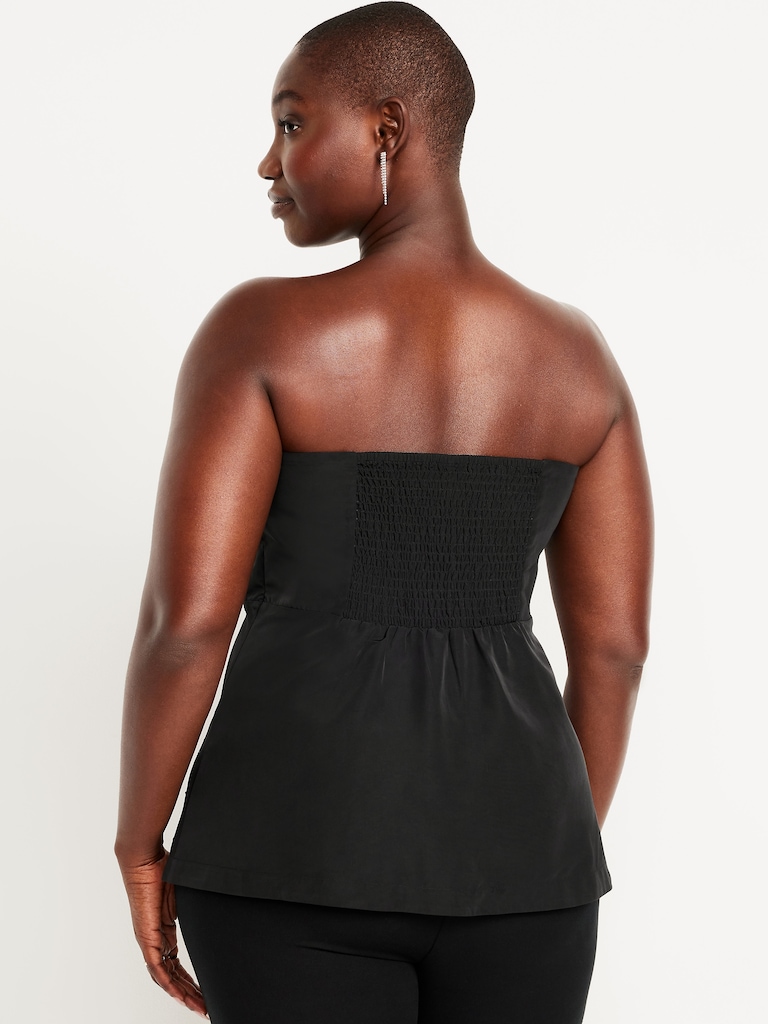 Beaded Taffeta Peplum Tube Top