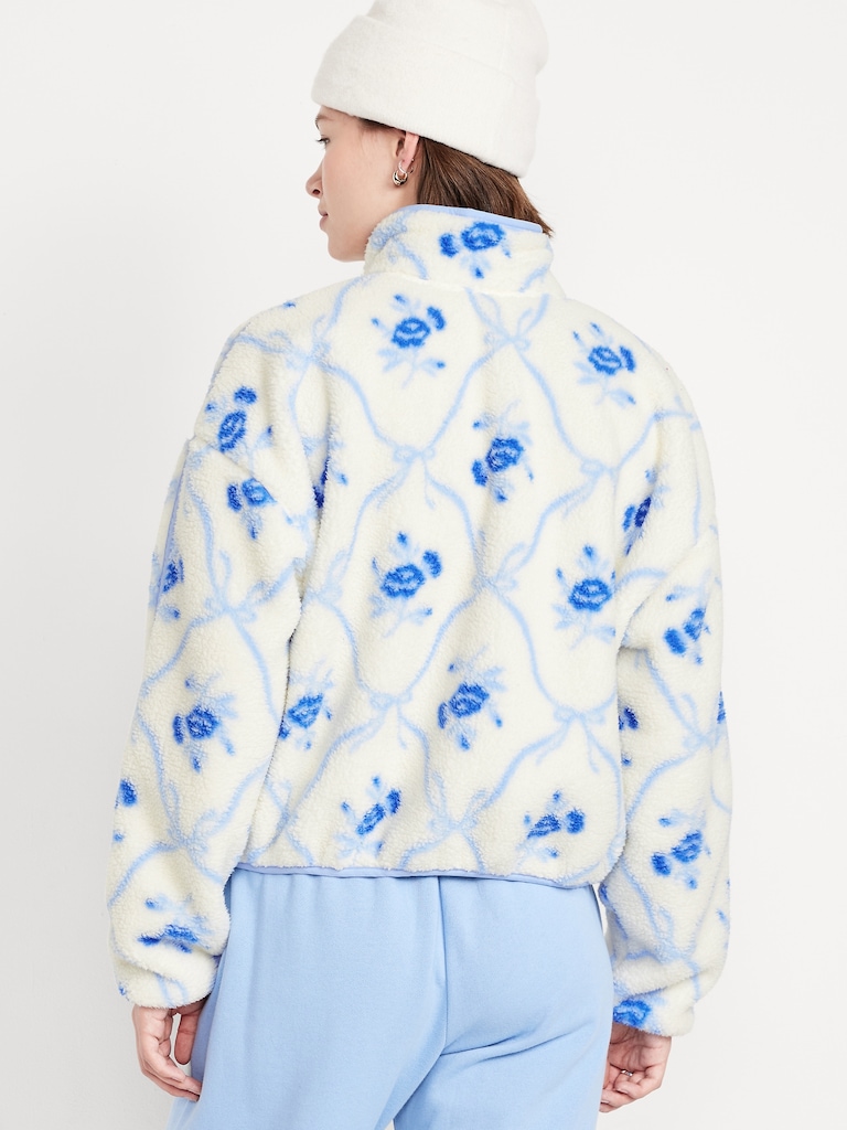 Printed Loose Sherpa Quarter-Zip Pullover