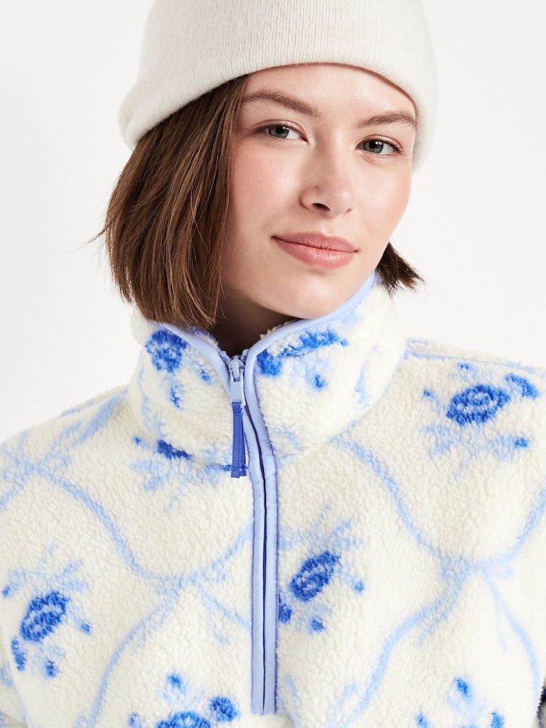 Printed Loose Sherpa Quarter-Zip Pullover