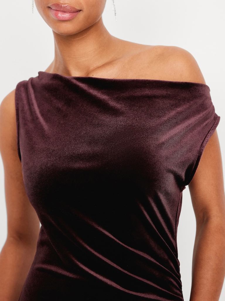 Off-the-Shoulder Ruched Velvet Mini Dress