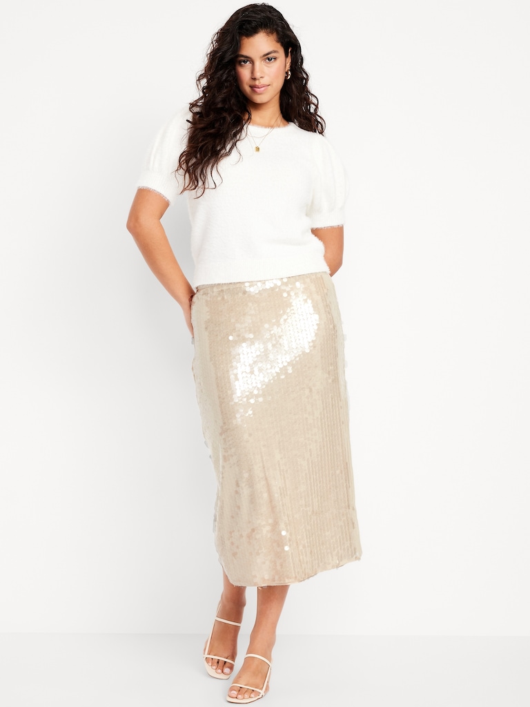 High-Waisted Sequin Midi Pencil Skirt