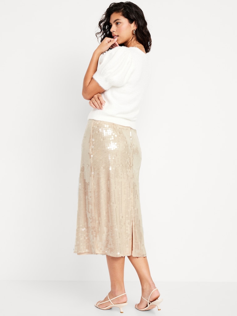 High-Waisted Sequin Midi Pencil Skirt