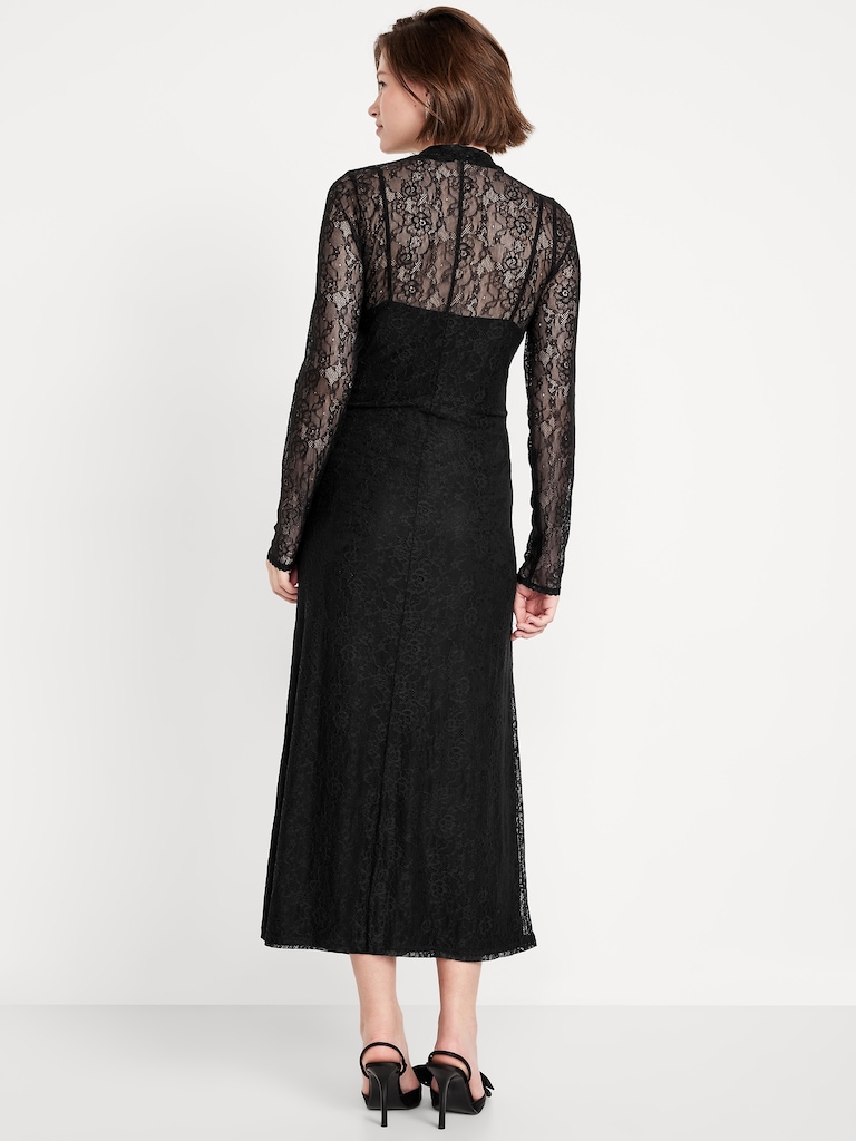 Mock Neck Lace Maxi Dress