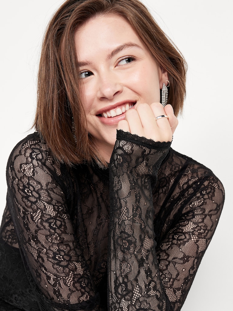 Mock Neck Lace Maxi Dress