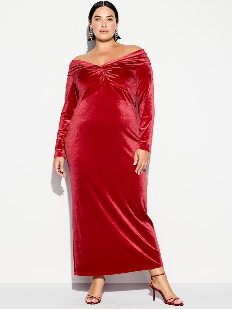 The Occasion by Old Navy Velvet Off-Shoulder Maxi Dress