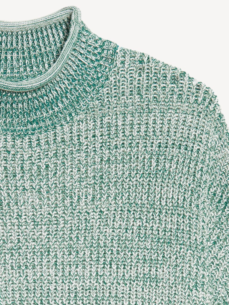 Roll-Neck Marled Seaside Cotton Sweater